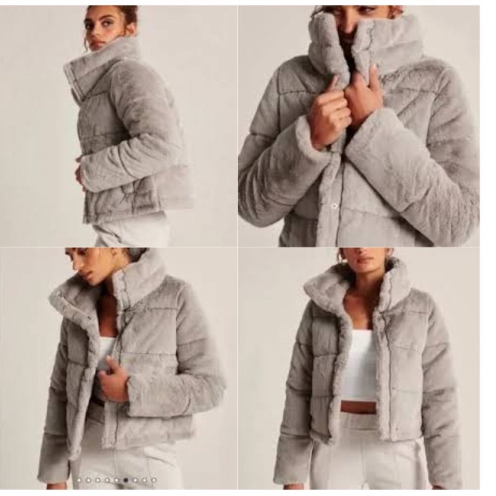 ABERCROMBIE & FITCH The A&F Mini Puffer jacket Faux Fur light grey size XL
